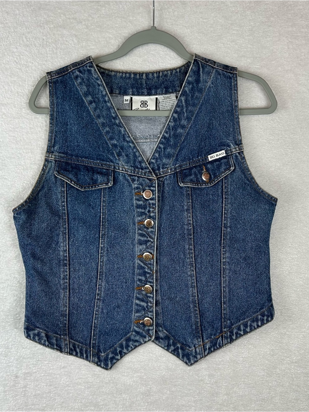 Bill Blass Women’s size M Blue Denim Vest Classic Button Western Cowgirl vintage